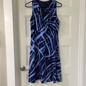 Maggy London Navy and Light Blue Geometric Midi Dress
